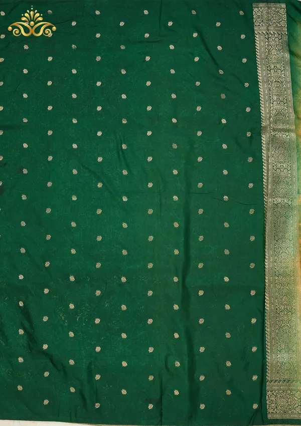 Majestic_Mustard_Gold_Banarasi_Imitation_Semi-Silk_Saree_With_Floral_Zari_Brocade_And_Contrast_Bottle_Green_Border