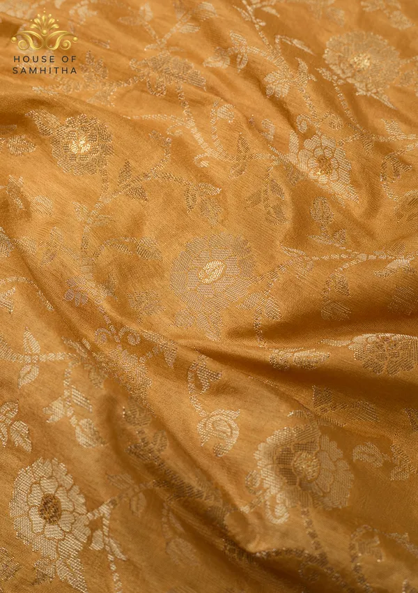 Majestic_Mustard_Gold_Banarasi_Imitation_Semi-Silk_Saree_With_Floral_Zari_Brocade_And_Contrast_Bottle_Green_Border