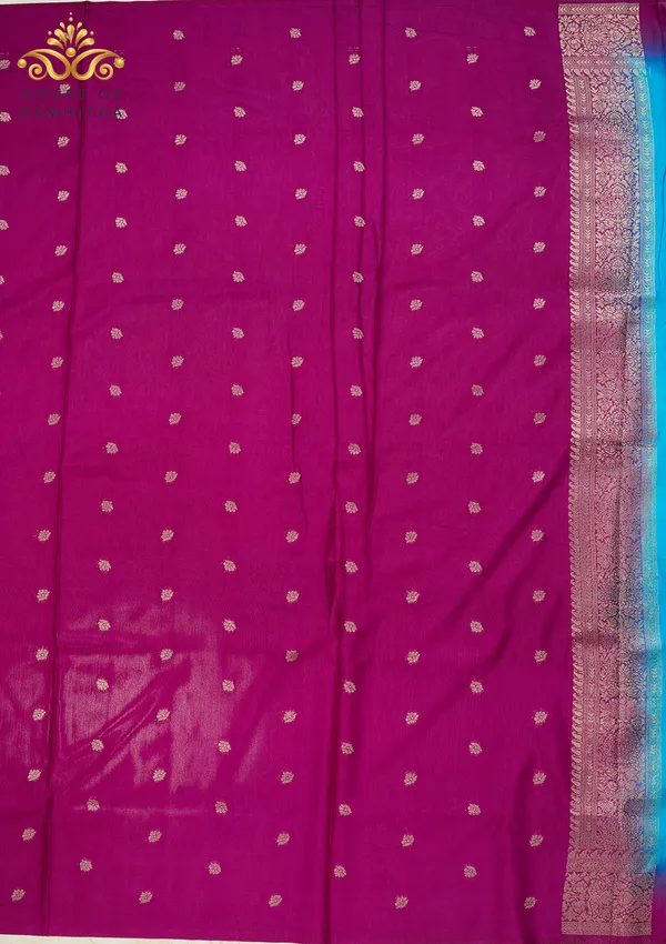 Radiant_Sky_Blue_Banarasi_Imitation_Semi-Silk_Saree_With_Floral_Zari_Brocade_And_Contrast_Magenta_Border