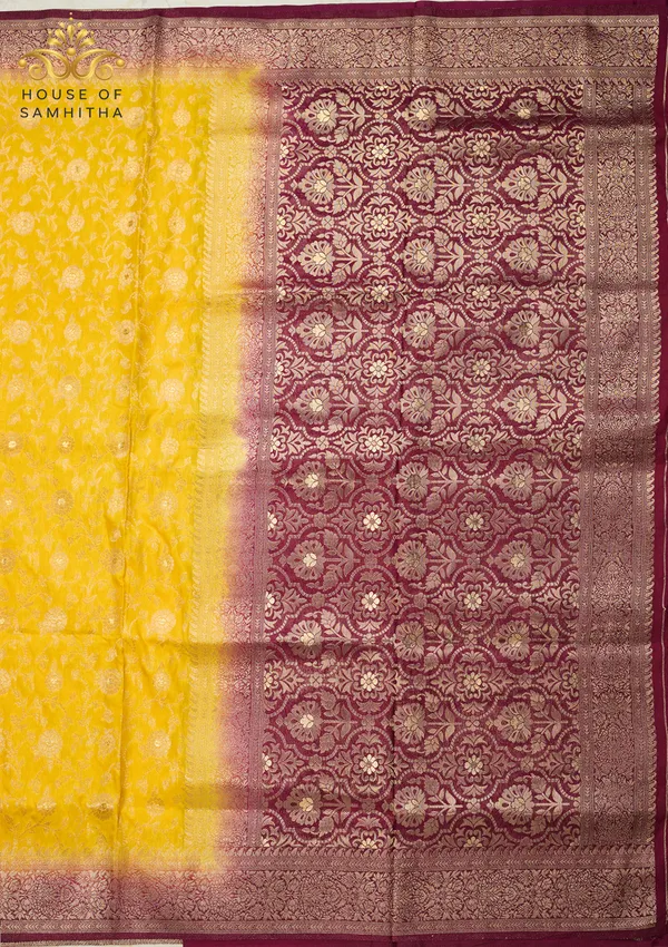 Radiant_Golden_Yellow_Banarasi_Imitation_Semi-Silk_Saree_With_Floral_Zari_Brocade_And_Contrast_Wine_Border