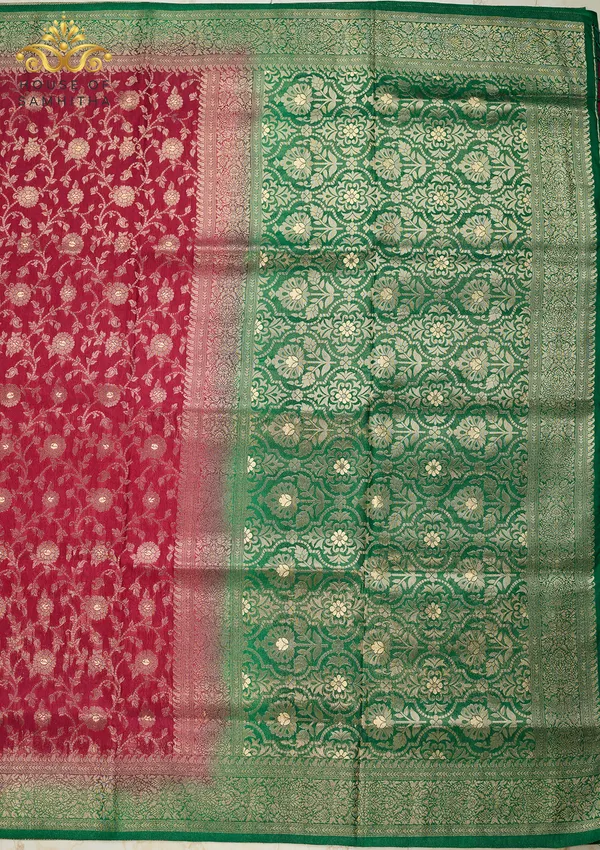 Exquisite_Wine_Banarasi_Imitation_Semi-Silk_Saree_With_Floral_Zari_Brocade_And_Contrast_Green_Border