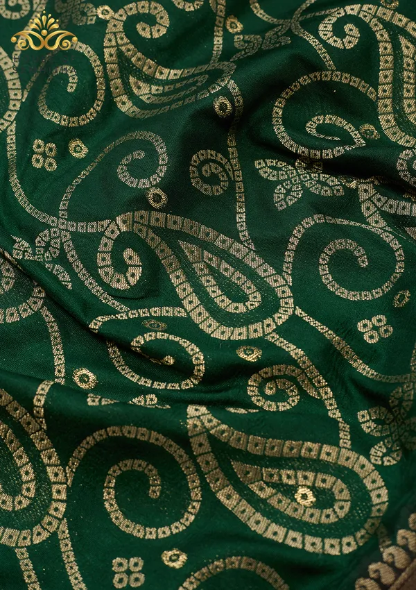 Exquisite_Bottle_Green_Banarasi_Imitation_Semi-Silk_Saree_With_Floral_Zari_Brocade_And_Contrast_Red_Border