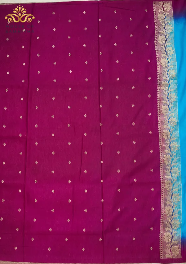 Radiant_Sky_Blue_Banarasi_Imitation_Semi-Silk_Saree_With_Floral_Zari_Brocade_And_Contrast_Magenta_Border