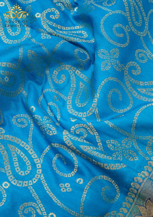 Radiant_Sky_Blue_Banarasi_Imitation_Semi-Silk_Saree_With_Floral_Zari_Brocade_And_Contrast_Magenta_Border