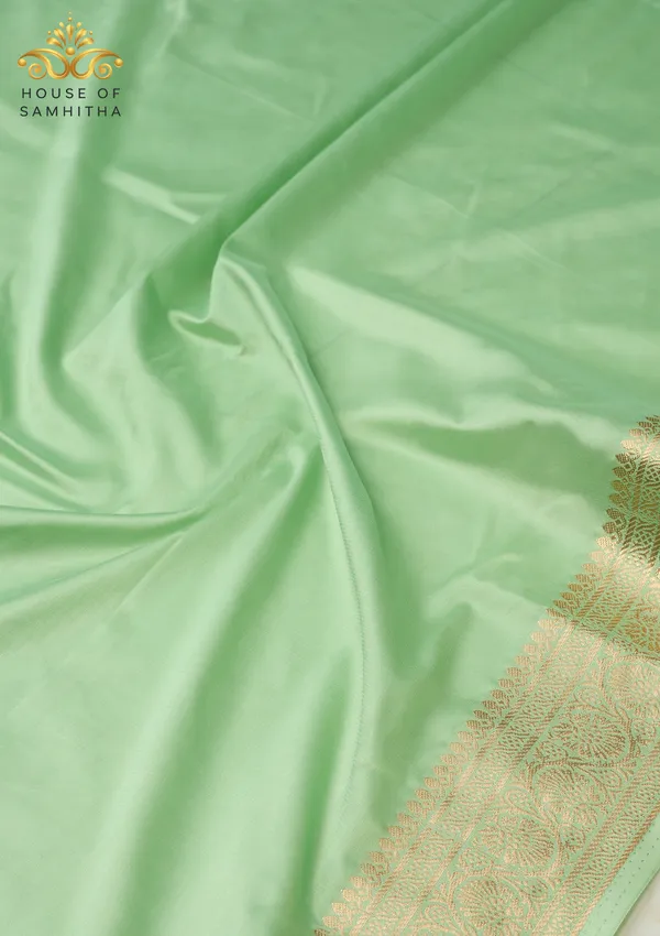 Elegant_Pista_Green_Semi-Crape_Saree_With_Traditional_Gold_Zari_Border