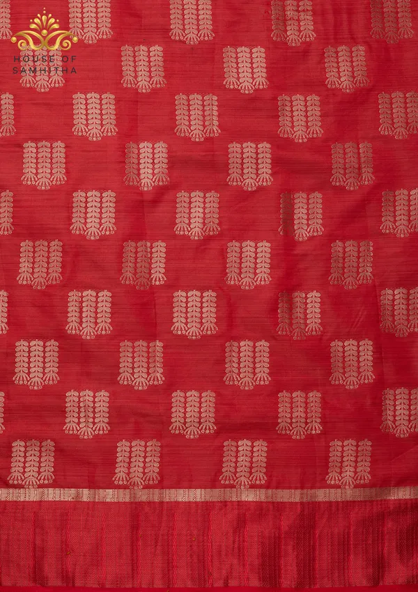 Elegant_Crimson_Red_Semi-Tussar_Silk_Saree_With_Antique_Gold_Zari_Butas_And_Floral_Border