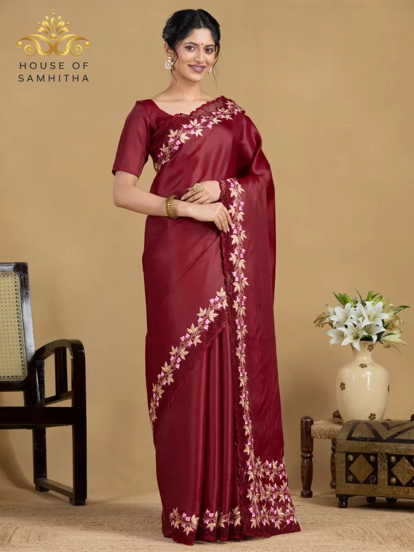 Exquisite_Deep_Maroon_Zara_Silk_Saree_With_Delicate_Floral_Embroidery_And_Designer_Cutwork_Border