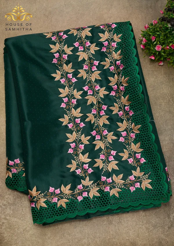 Exquisite_Deep_Bottle_Green_Zara_Silk_Saree_With_Delicate_Floral_Embroidery_And_Designer_Cutwork_Border