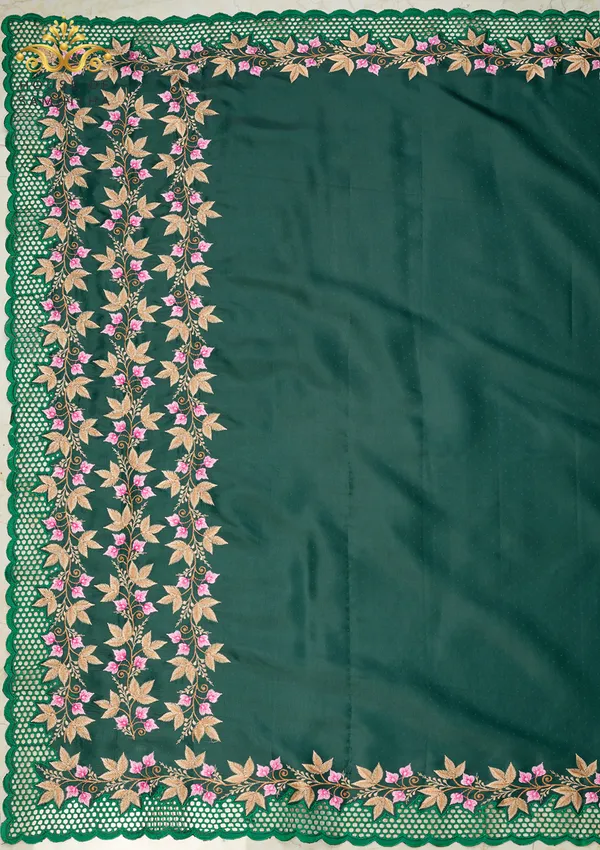 Exquisite_Deep_Bottle_Green_Zara_Silk_Saree_With_Delicate_Floral_Embroidery_And_Designer_Cutwork_Border