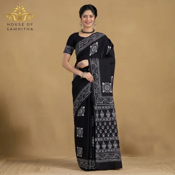 Timeless_Black_Pure_Jaipuri_Cotton_Saree_With_Traditional_Hand-Block_Batik_Prints