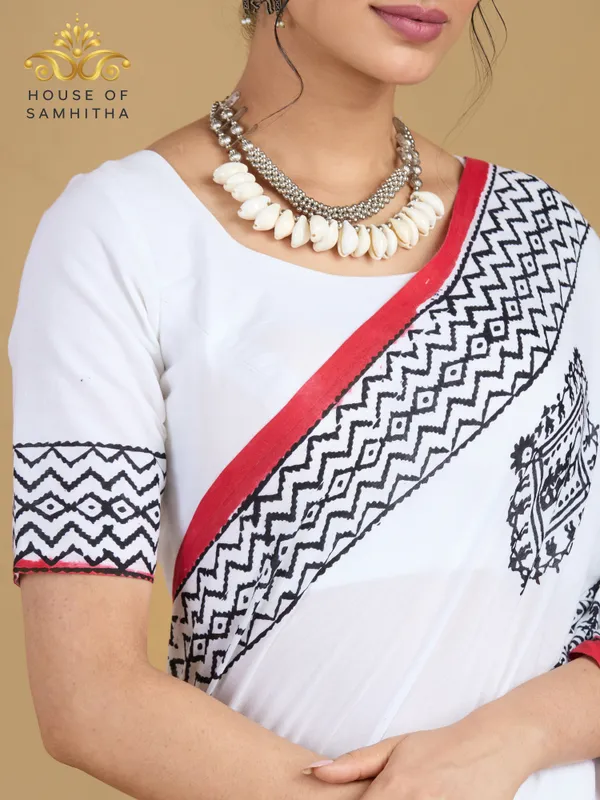 Pristine_White_Pure_Jaipuri_Cotton_Saree_With_Traditional_Hand-Block_Prints_And_Contrast_Border