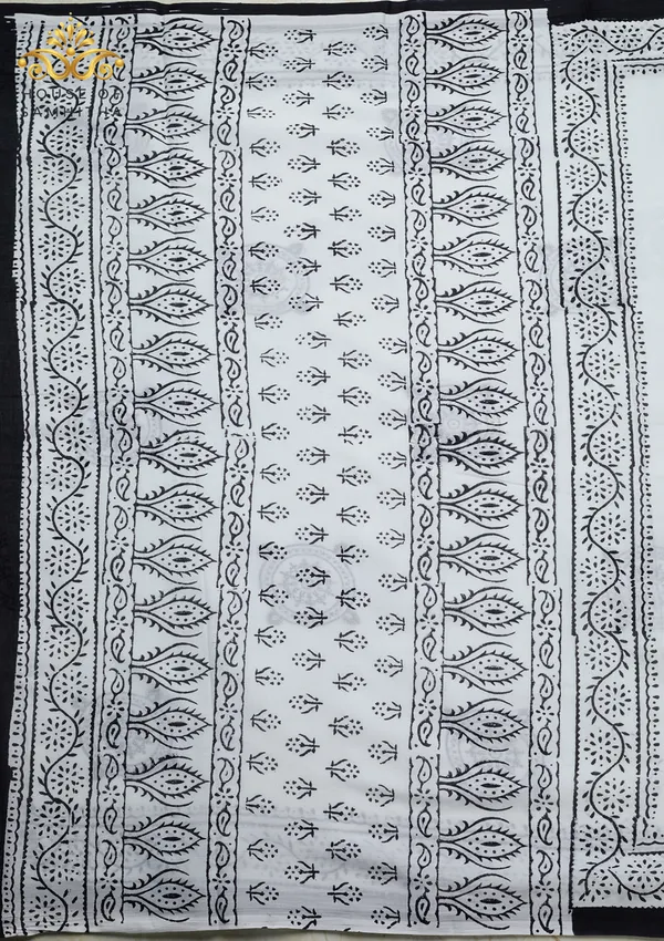 Elegant_White_Pure_Jaipuri_Cotton_Saree_With_Traditional_Black_Mandala_Hand-Block_Prints