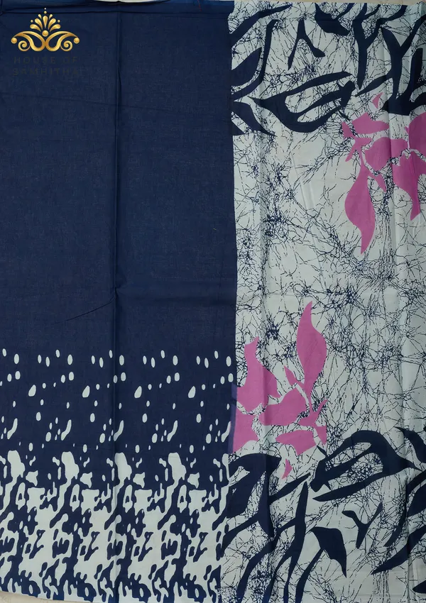 Modern_Grey_Pure_Jaipuri_Cotton_Saree_With_Navy_And_Lavender_Batik_Pigment_Prints