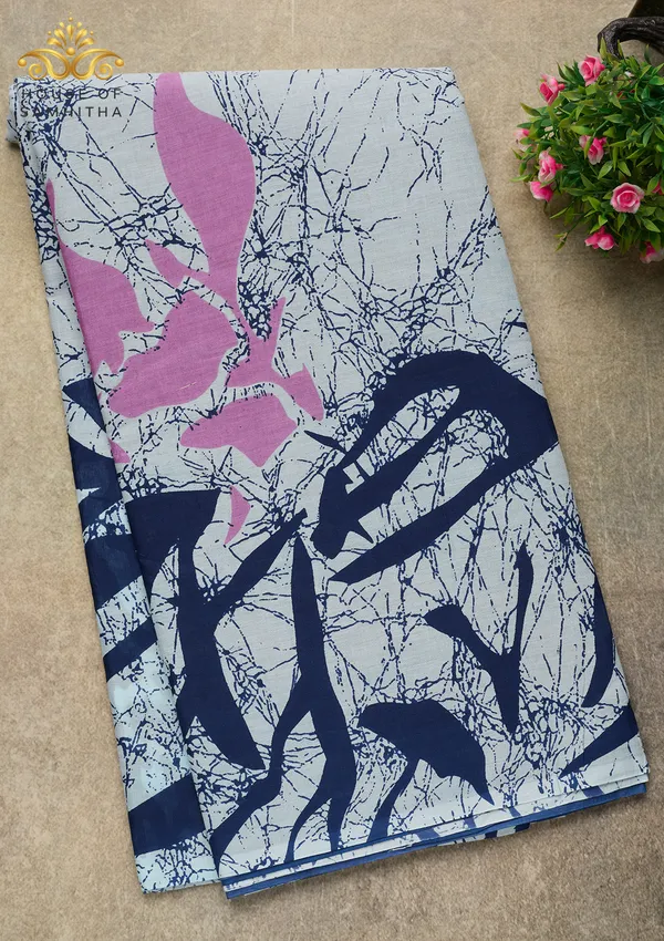 Modern_Grey_Pure_Jaipuri_Cotton_Saree_With_Navy_And_Lavender_Batik_Pigment_Prints