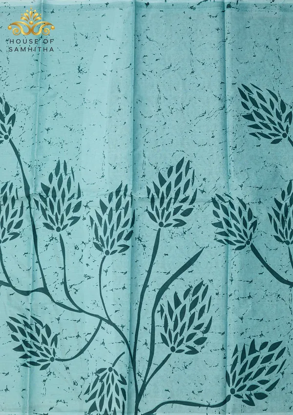 Refreshing_Sea_Green_Pure_Jaipuri_Cotton_Saree_With_Dark_Teal_Batik_Pigment_Prints