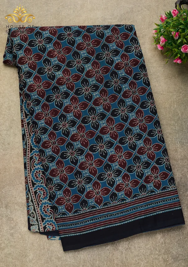 Indigo_Blue_Pure_Jaipuri_Cotton_Saree_With_Traditional_Ajrakh_Prints