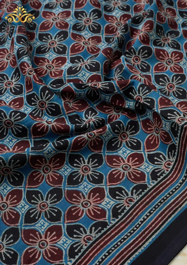 Indigo_Blue_Pure_Jaipuri_Cotton_Saree_With_Traditional_Ajrakh_Prints