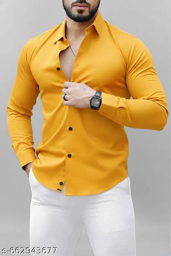Mustard_Cotton_Blend_Solid_Stylish_Plain_Shirt_For_Men