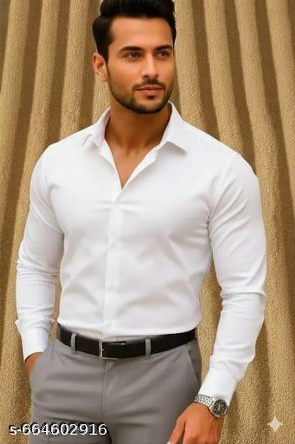White_Cotton_Blend_Solid_Shirt_For_Men