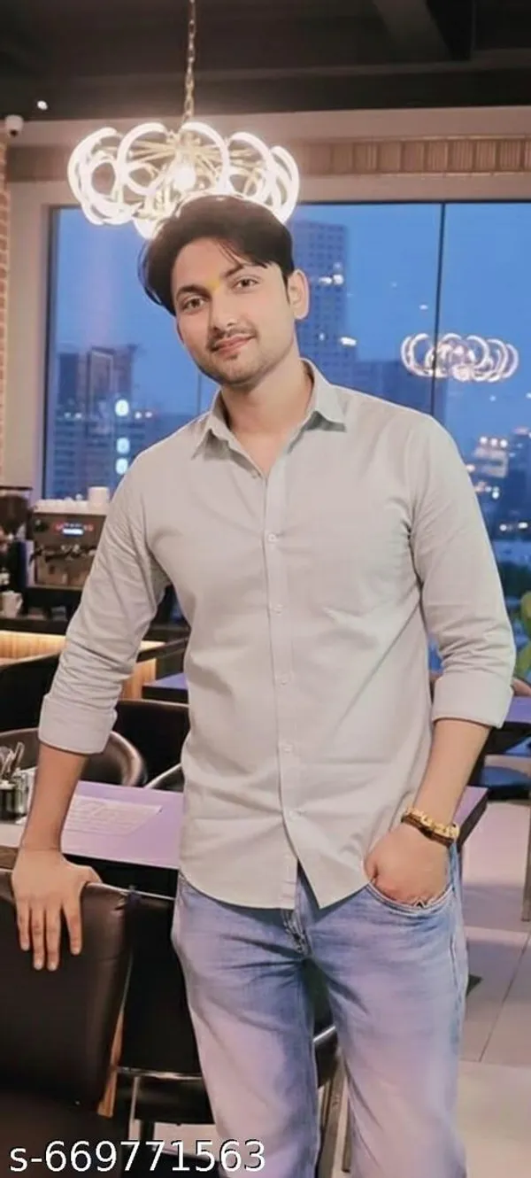 Grey_Cotton_Blend_Solid_Shirt_For_Men