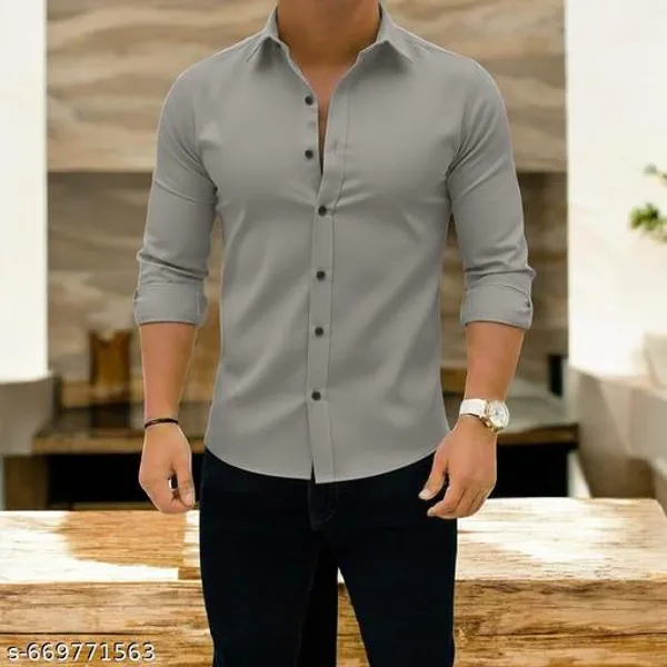 Grey_Cotton_Blend_Solid_Shirt_For_Men