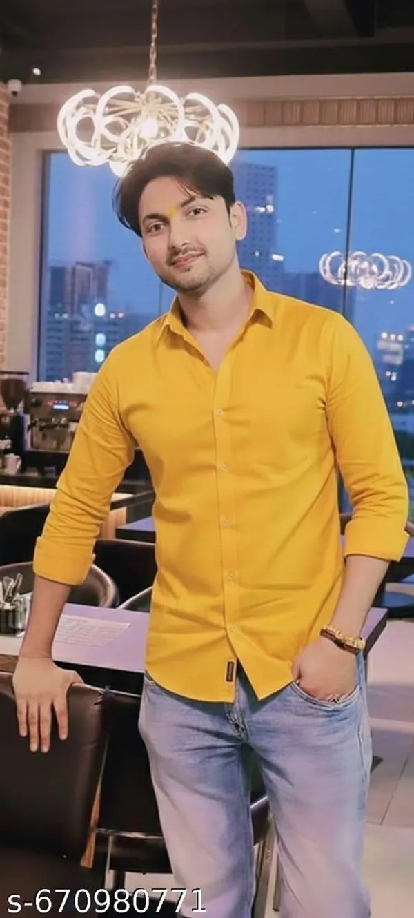 Mustard_Cotton_Blend_Solid_Shirt_For_Men