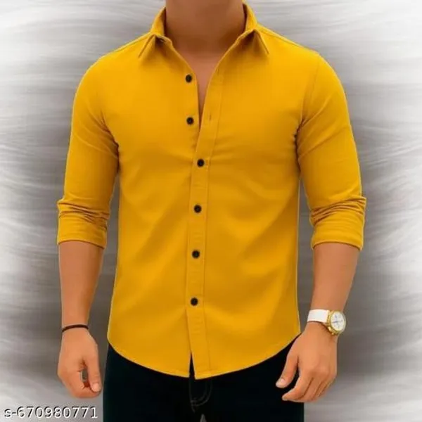Mustard_Cotton_Blend_Solid_Shirt_For_Men