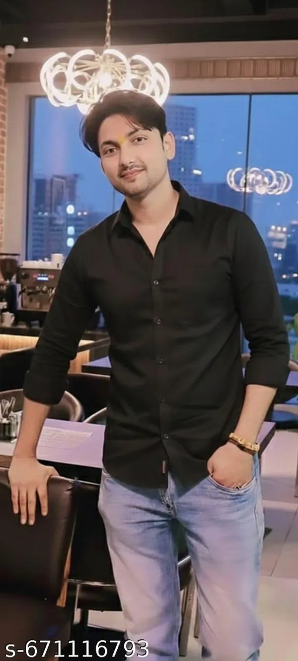 Black_Cotton_Blend_Solid_Shirt_For_Men