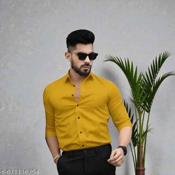 Mustard_Cotton_Blend_Solid_Shirt_For_Men