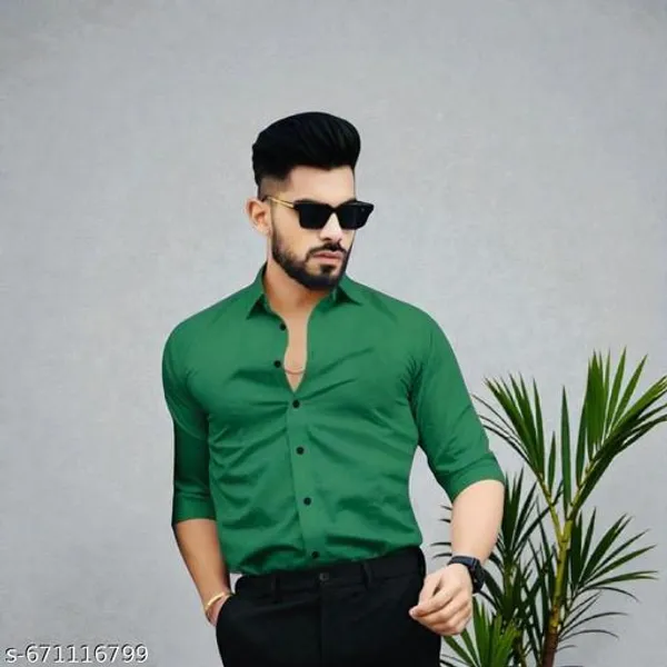 Olive_Cotton_Blend_Solid_Shirt_For_Men