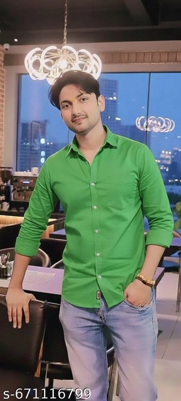 Olive_Cotton_Blend_Solid_Shirt_For_Men