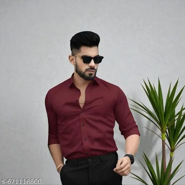 Maroon_Cotton_Blend_Solid_Shirt_For_Men
