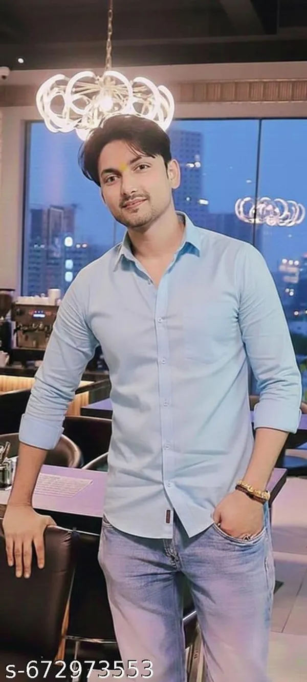 Aqua_Blue_Cotton_Blend_Solid_Shirt_For_Men