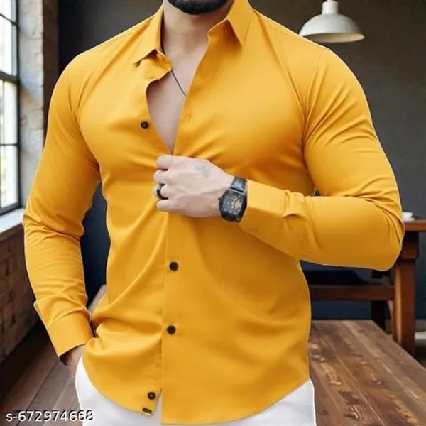 Mustard_Cotton_Blend_Solid_Shirt_For_Men