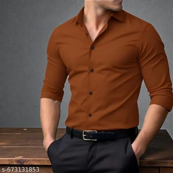 Brown_Cotton_Blend_Solid_Stylish_Casual_Wear_Shirt_For_Men