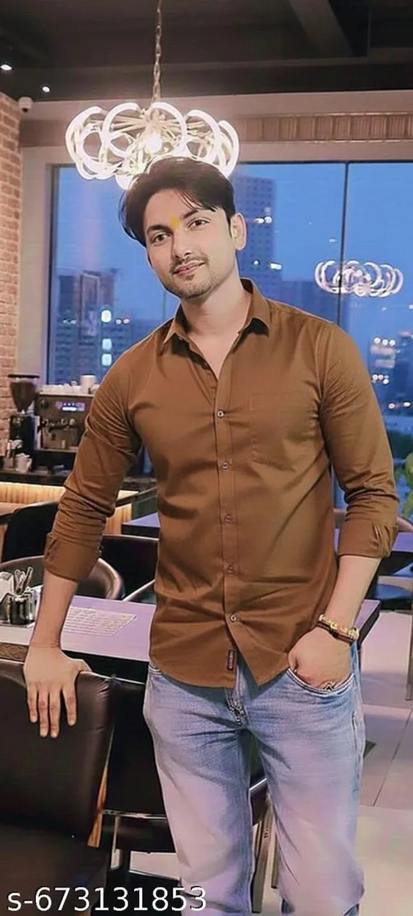 Brown_Cotton_Blend_Solid_Stylish_Casual_Wear_Shirt_For_Men