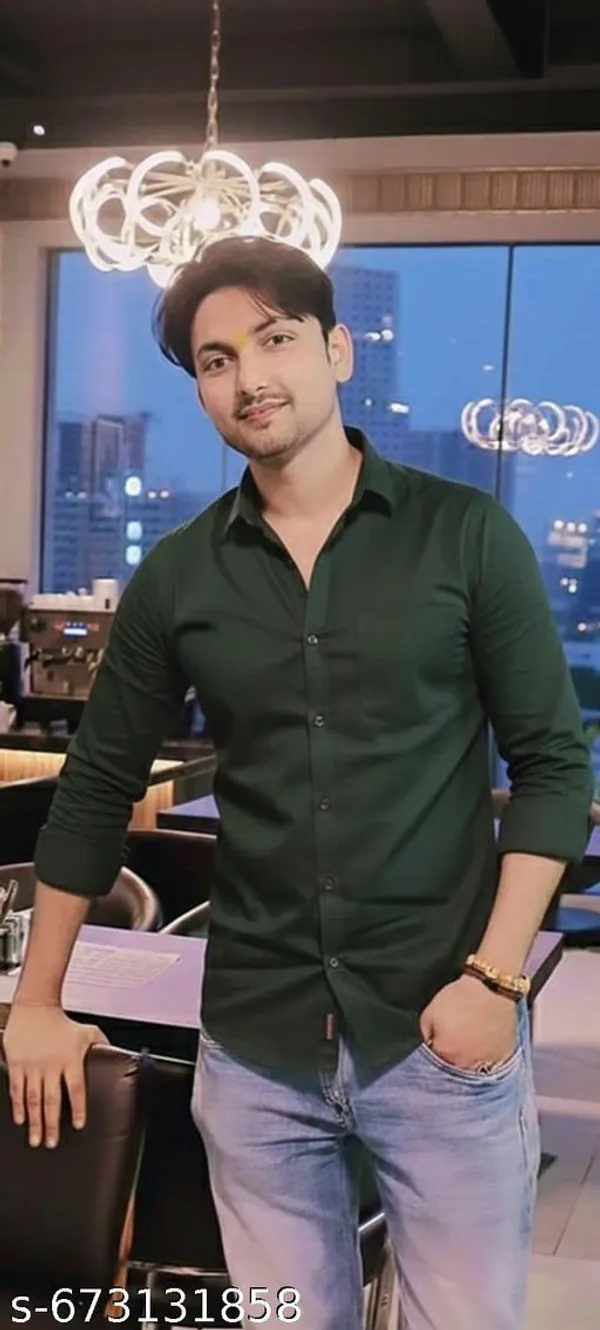 Green_Cotton_Blend_Solid_Stylish_Casual_Wear_Shirt_For_Men