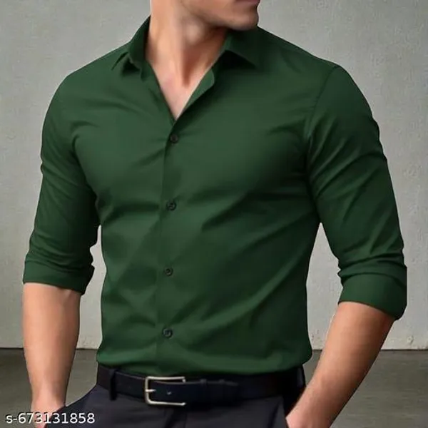 Green_Cotton_Blend_Solid_Stylish_Casual_Wear_Shirt_For_Men
