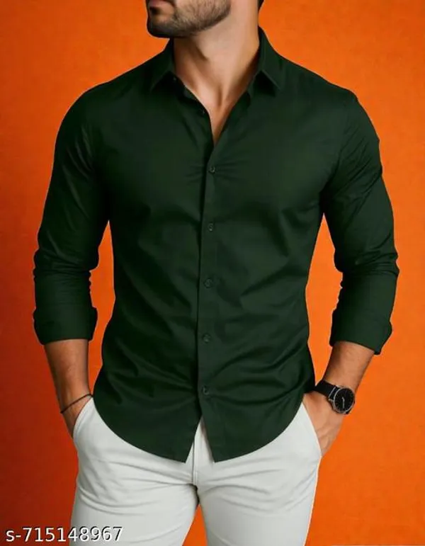 Green_Cotton_Blend_Solid_Formal_Comfort_Shirt_For_Men
