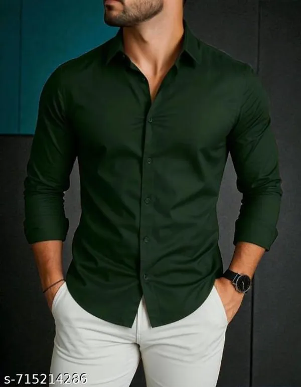 Green_Cotton_Blend_Solid_Formal_Shirt_For_Men