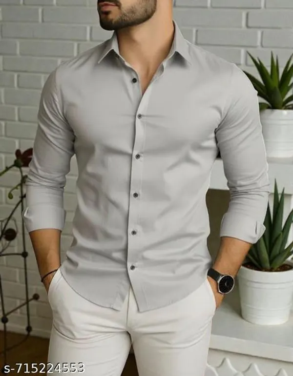 Grey_Cotton_Blend_Solid_Shirt_For_Men