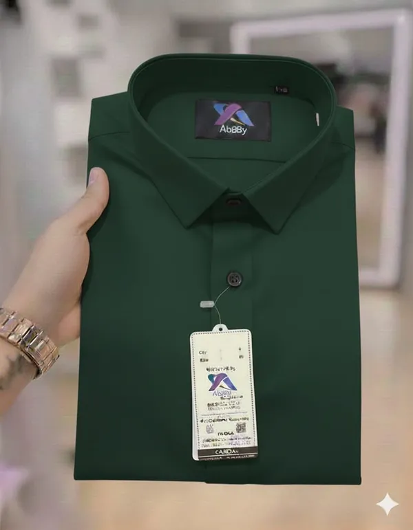 Green_Cotton_Blend_Solid_Formal_Comfort_Shirt_For_Men