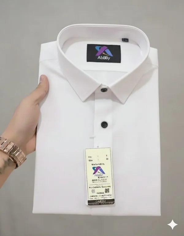 White_Cotton_Blend_Solid_Stylish_Plain_Shirt_For_Men