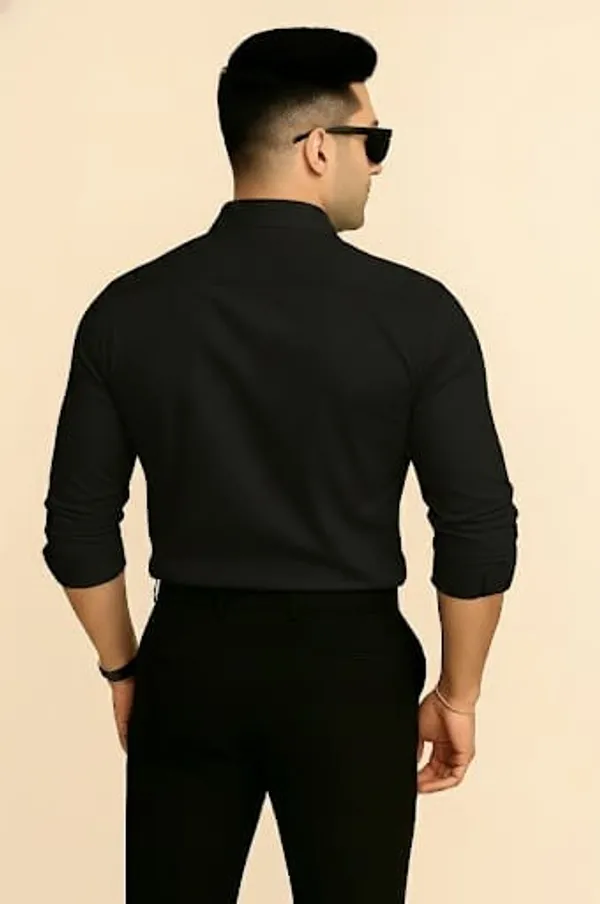 Black_Cotton_Blend_Solid_Shirt_For_Men