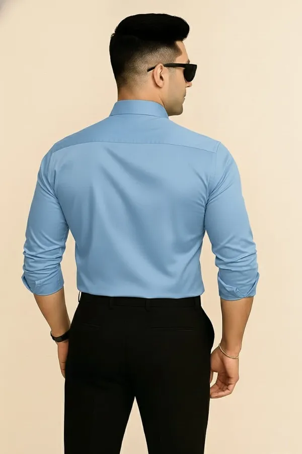 Aqua_Blue_Cotton_Blend_Solid_Shirt_For_Men
