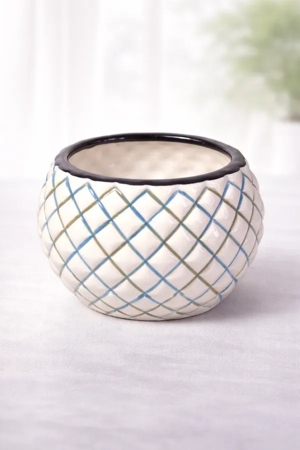White_Yellow_And_Black_Ceramic_Pineapple_Planter_