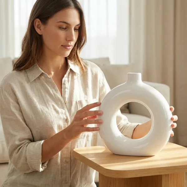 White_Premium_Quality_Ceramic_Donut_Vase_