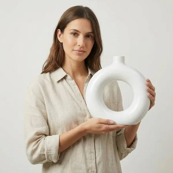 White_Premium_Quality_Ceramic_Donut_Vase_