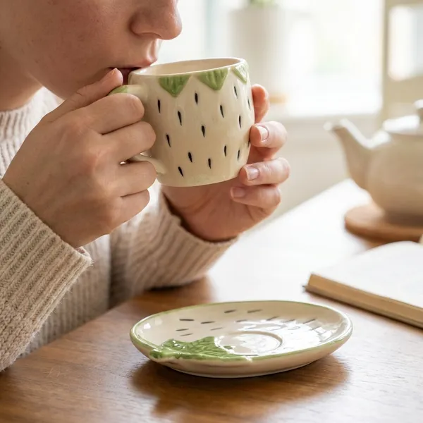 Cream_And_Green_Ceramic_Strawberry_Cup_Set