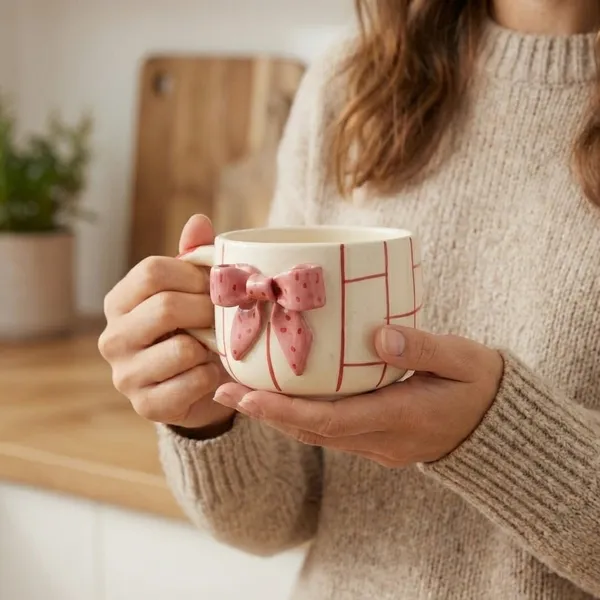 Cream_Premium_Quality_Ceramic_Red_Bow_Grid_Cup_